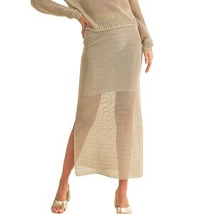 MIOU MUSE Elegant Gold Knit Maxi Skirt NWT Size S